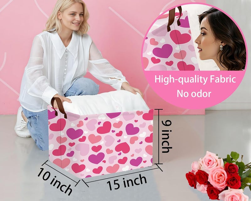 BOOHIT Valentines Day Basket Large Foldable Heart Shaped Storage Box for Gifts Kids Empty Storage Bins Rectangular Toy Organizer Decor (Purple Pink White Love) - Image 2